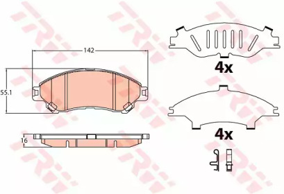 Комплект гальмівних колодок с 4 шт. дисків TRW GDB3633