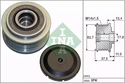 Шків генератора Fiat Panda/Punto/Tipo/Opel Corsa 14- INA 535 0278 10