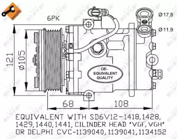 Компресор кондиціонера Opel Astra G/Combo/Corsa C 1.6-2.2D 98- NRF 32172 — фото 5