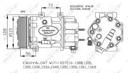 Компресор кондиціонера Peugeot 307 04-/308 2.0 HDi 09- (6PK) NRF 32772