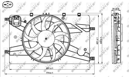 Вентилятор радіатора Opel Astra J/Zafira C 1.6-2.0D 11- (з дифузором) NRF 47757