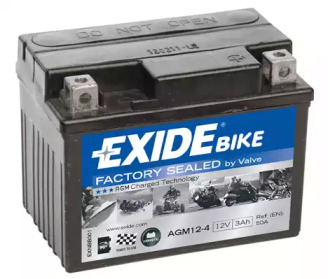 Акумуляторна батарея 3Ah/50A (113x70x85/+R/B0) (AGM) (мото) EXIDE AGM12-4