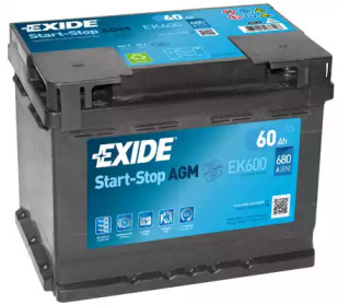 Акумулятор Exide START-STOP AGM (242×175×190), 60Ач, 680А, R+ EK600