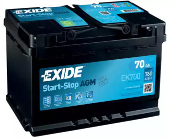 Аккумулятор Exide START-STOP AGM (278×175×190), 70Ач, 760А, R+ EK700