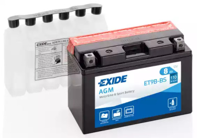 Аккумулятор мото EXIDE AGM 12V/8Ah/110 (150x70x105) ET9B-BS