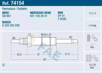 Свічка розжарювання FAE 74154