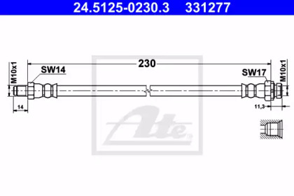 Шланг гальмівний (задній) BMW 3 (E90/F30/F80)/X1 (E84) 04-19 (L=230mm) ATE 24.5125-0230.3