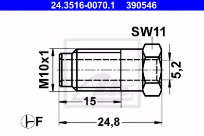 З'єднувач трубки гальмівний (M10x1/11x24.8/d=5.2) ATE 24.3516-0070.1