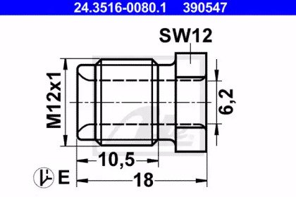 З'єднувач трубки гальмівний (M12x1/12x18/d=6.2) ATE 24.3516-0080.1