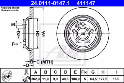 Диск гальмівний (задній) Volvo S60/S80/V60/V70 06-18 (302x11) (з покр.) (повний) ATE 24.0111-0147.1