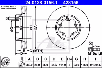 Диск гальмівний (передній) Ford Transit 2.2-2.4/3.2TDCI/2.3 16V 06-14 (280x28) ATE 24.0128-0156.1