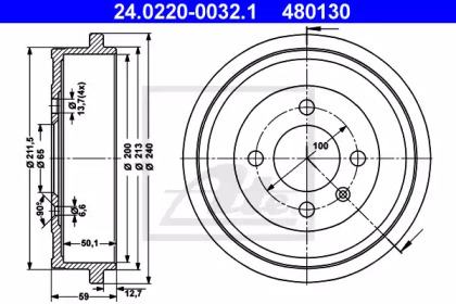 Барабан гальмівний (задній) Seat Cordoba/VW Polo  93-05 (100x50,5) ATE 24.0220-0032.1