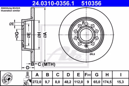 Диск гальмівний (задній) Audi A3/Skoda Octavia/VW Caddy 03-/Golf 08- (272x10)(з покр.) PowerDisc ATE 24.0310-0356.1
