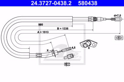 Трос ручника (задній) MB Sprinter 208-316/VW LT 28-35 96-06 (L=1513mm) ATE 24.3727-0438.2
