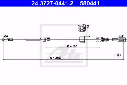 Трос ручника (центральний/передній) MB Sprinter/VW LT 96-06 (довга база) (L=2460mm) ATE 24.3727-0441.2