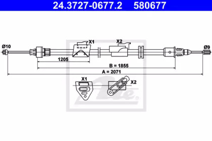 Трос ручника (задній) (R) Ford S-Max/Galaxy 06-15 (L=2071mm) ATE 24.3727-0677.2