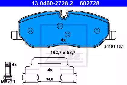Комплект гальмівних колодок с 4 шт. дисків ATE 13.0460-2728.2
