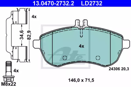 Комплект тормозных колодок ATE Ceramic ATE 13.0470-2732.2