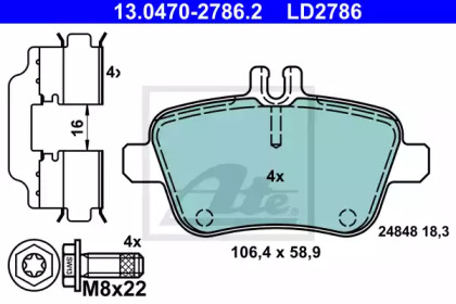 Колодки гальмівні (задні) MB A-class (W176)/B-class (W246) 11- (TRW) (з аксесуарами) ATE Ceramic 13.0470-2786.2