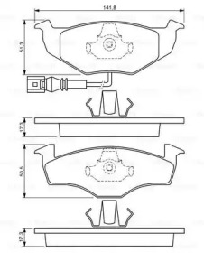 Колодки гальмівні (передні) Skoda Fabia 99-14/VW Polo IV 02-10 (+датчик) Bosch 0 986 424 723