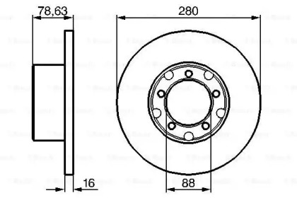 Диск гальмівний (передній) MB 207-508D 77-96 (280x16) (повний) Bosch 0 986 478 201