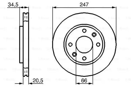 Диск гальмівний (передній) Peugeot 206 1.4/1.6 98-12 (247.4x20.4) Bosch 0 986 479 B32