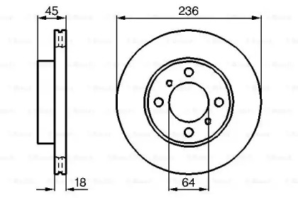 Диск гальмівний (передній) Mitsubishi Colt 91-05/Lancer 1.3-2.0 90-07 (236x18) Bosch 0 986 478 572
