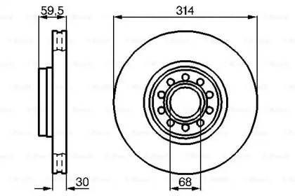 Диск гальмівний (передній) Audi 100/A6/A8 V8 2.2-4.2 88-02 (314x30) Bosch 0 986 478 617