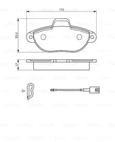 Колодки гальмівні (передні) Fiat 500 07-/Panda 03- (+датчики) Bosch 0 986 494 115