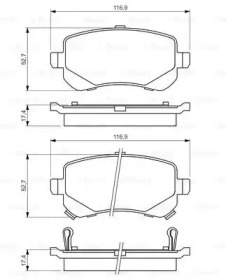 Колодки гальмівні (задні) Chrysler Grand Voyager 07-/Dodge Journey 08- Bosch 0 986 494 496