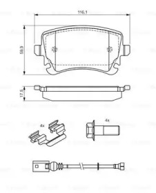 Колодки гальмівні (задні) VW T5 03- (з датчиком) Bosch 0 986 494 583