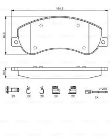 Колодки гальмівні (передні) Ford Transit 06-14/VW Amarok 10- (з датчиками) Bosch 0 986 494 624