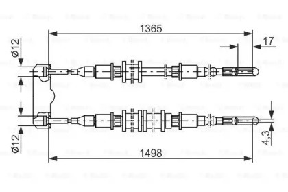 Трос ручника (задній) Opel Calibra/Vectra 89-97 (1365/1498mm) Bosch 1 987 477 130