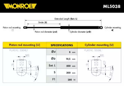 Амортизатор багажнику Monroe ML5038