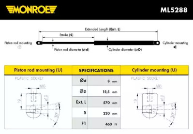 Демпфер дверей багажника Monroe ML5288