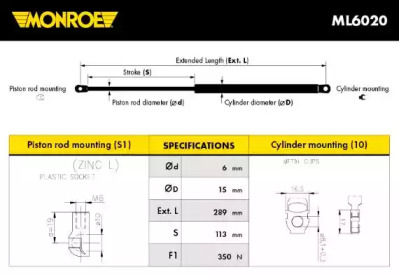 Демпфер дверей багажника Monroe ML6020