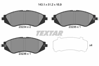 Комплект гальмівних колодок с 4 шт. дисків TEXTAR 2323401