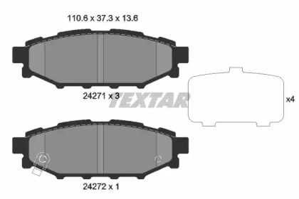 Колодки гальмівні (задні) Subaru Impreza/Outback/Forester 03- (Akebono) TEXTAR 2427101