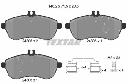 Комплект гальмівних колодок с 4 шт. дисків TEXTAR 2430601
