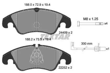 Колодки гальмівні (передні) Audi A6/A7/Q5 08- (TRW) (з датчиком) Q+ TEXTAR 2440903