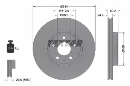 Диск гальмівний (передній) Audi A4/A5 07- (314х24.9) PRO+ TEXTAR 92159905