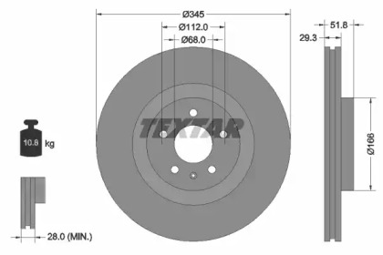 Диск гальмівний (передній) Audi A4 07-15/A5 07-17/Q5 08- (345х29.3) PRO+ TEXTAR 92160205