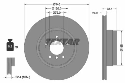 Диск гальмівний (задній) BMW X5 (E70/F15/F85)/X6 (E71,E72,F16) 06- (345x24) PRO+ TEXTAR 92161205