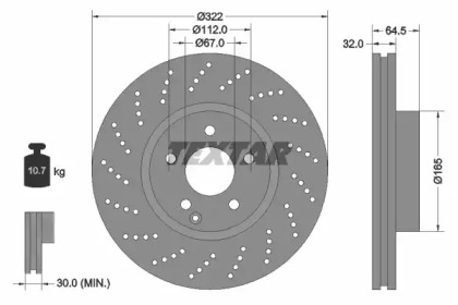 Диск гальмівний (передній) MB C-class (W204) 07-14/ E-class (W212) 09- (322x32) PRO+ TEXTAR 92163405