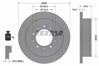 Диск гальмівний (задній) Toyota Land Cruiser 200 08- (345x18) PRO TEXTAR 92198503