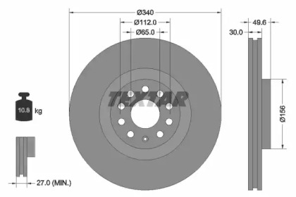 Диск тормозной (передний) VW Passat 08-/Golf 12- (340x30) PRO+ TEXTAR 92229805