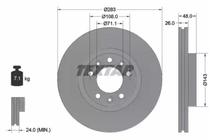 Диск гальмівний (передній) Peugeot 407 04-10/ 508 10-18/ Citroen Berlingo 18- (283x26) PRO TEXTAR 92232503
