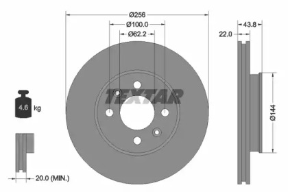 Диск гальмівний (передній) Kia Rio III/Hyundai Accent 11- (256x22) PRO TEXTAR 92237903