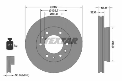 Диск гальмівний (передній) Ford Ranger 2.2 TDCi 11- (302x32) PRO TEXTAR 92253403