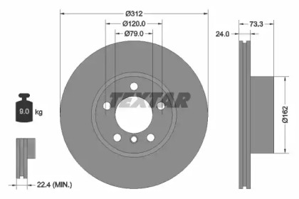 Диск гальмівний (передній) BMW 1(F20/F21) 11-/3 (E90/E91/E92) 07-11 (312x24) PRO+ TEXTAR 92261805